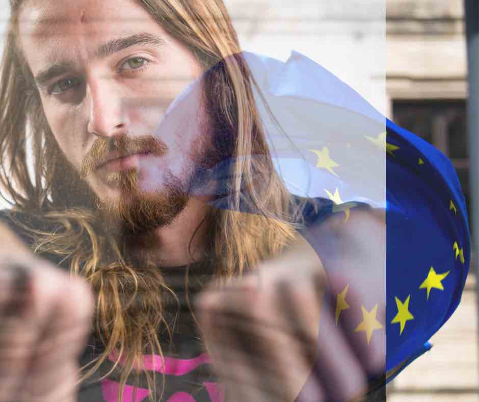European Union flag and a person