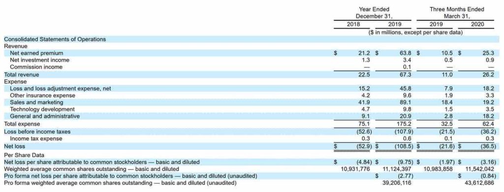Lemonade statements and yearly results